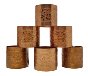 De Colección Gremio Artesanal de Cobre 1.5" Servilleta Anillo Soporte Grabado Floral Pátina Decoración SET 6 - Imagen 1 de 13