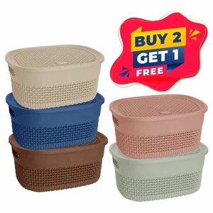 [BUY 2 GET 1 FREE] 4 LITRES Plastic Storage Basket with Lid Tidy Organiser - Picture 1 of 64
