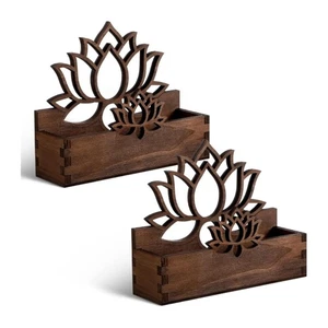 Desktop Business Card Organiser Flower Carved Wooden Card Case For Office Desk - Picture 1 of 8