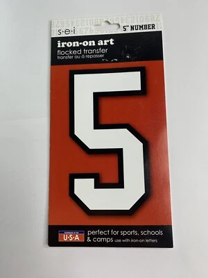 SEI White Flocked Transfer 5 inch Number 5 Iron-on Art 885475 varsity athlete - Image 1 of 2