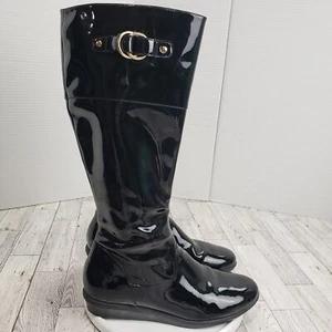 Cole Haan Air Melanie Women’s Size 9B Tall Rain Boots Black Patent Waterproof - Picture 1 of 21