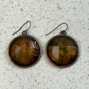Copper Bronze Brown Mother Of Pearl Faceted Glass 1" Round Earrings - Picture 1 of 5