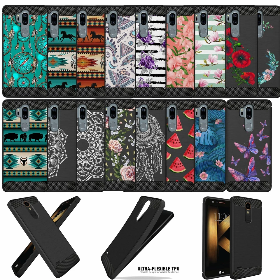 For LG G7/ LG G7 ThinQ, Slim Tribal Floral TPU Flexible Black Case - Image 1 of 1