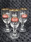 3 Stella Artois 15 CL 5 OZ Gold Rimmed Beer Chalice Glasses Lewen Belgium