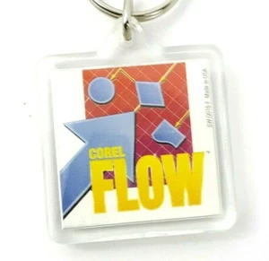 Vintage COREL Draw FLOW Lucite 1990's Color Advertising 2 Sided Keychain w Ring  - Picture 1 of 12