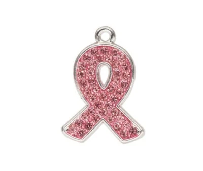 Cinta Rosa Dije Estrás de Vidrio y Esmalte, Acabado Plateado Peltre 23x18mm Foto 1 de 3