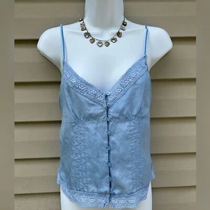 Express Silk vintage Y2K baby blue lace trim babydoll tie back cami 7/8 (S/M) - Imagen 1 de 6