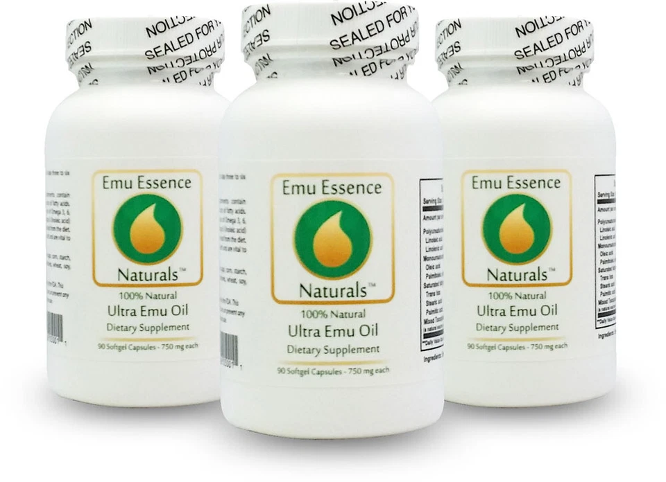 Suplemento dietético de aceite de emú Emu Essence Ultra 90/750 mg cápsulas blandas paquete de 3 Omega 3/6/9 Foto 1 de 1