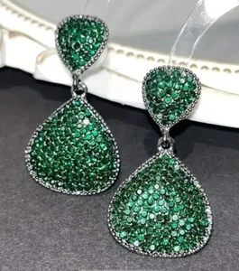 💎Pendientes brillantes verdes lágrima colgante disfraz 1,77” X,98” - Imagen 1 de 6
