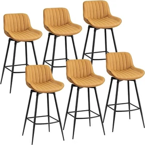 Set of 6 Adjustable Bar Stools Swivel PU Leather Modern Dinning Chairs with Back - Picture 1 of 9
