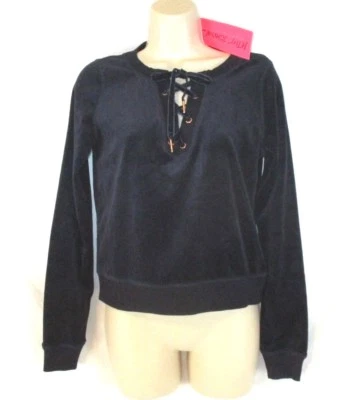 Camisa de terciopelo Betsey Johnson Performance azul XS atada delantera para mujer CB6T Foto 1 de 4