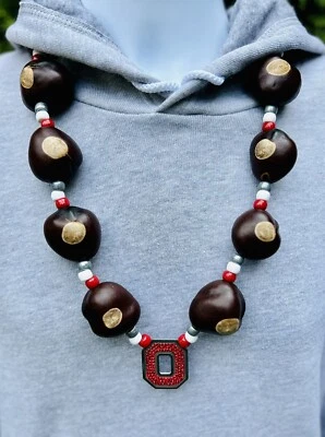 Ohio State Buckeye Necklace OSU Football, Block O Pendant, 14 Buckeyes! - Image 1 of 4