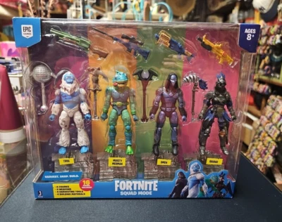 Paquete de 4 figuras Fortnite Squad Mode serie 2 Trog Omen Ravage Moisty 2019 Jazwares Foto 1 de 4