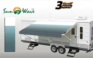 Tela de repuesto para toldo SunWave para RV 15' (ancho real 14'2") a rayas verde azulado - Imagen 1 de 8