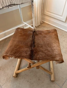 Pottery Barn Sabriel Hair On Hide Folding Stool NWOT NWOB Read - Picture 1 of 17