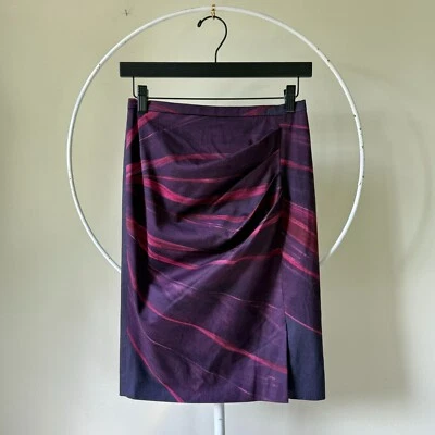 Max Mara Púrpura Rosa Flor Algodón Recogido Falda Lápiz Italia Pequeña 26" Cintura Foto 1 de 4