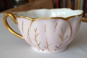 1894 Victorian Porcelain Amateur Hand Painted Pink & Gold Flower Shaped Tea Cup - Picture 1 of 7