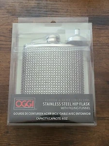 NIB - OGGI Glitter & Glitz Collection Stainless Steel Hip Flask w/ funnel (6oz) - Picture 1 of 2