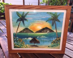 Picon Lopez Painting Beach Scene on TILE Mexico Hand-Painted SIGNED 1998 Nice - Picture 1 of 10