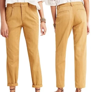 Anthropologie Scout Slim Pleated Ankle Pants Brown Straight Leg Pockets Size 26 - Picture 1 of 10
