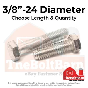 3/8"-24 Stainless Hex Cap Screws Fine Thread Hex Bolts (Choose Length & Qty) - Picture 1 of 20