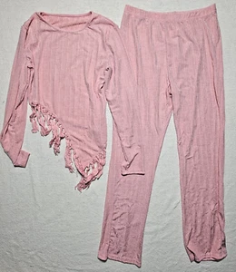Moeencn Pink 2 Piece Outfit Ribbed Long Sleeve Women's Size XL - Picture 1 of 3