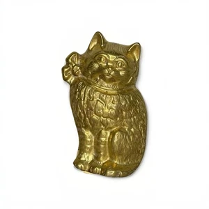 1920s Vintage Brass Cat Door Knocker – 6” Heavy Cast Feline Front Door Decor - Picture 1 of 18