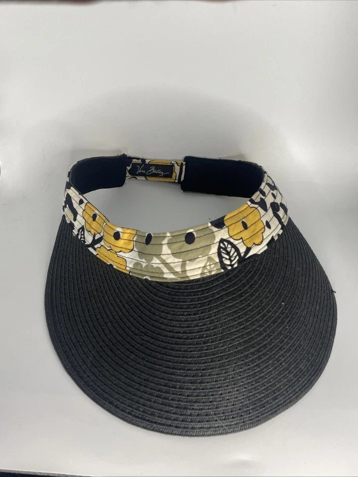 Vera Bradley Parasol Paja Negra Ajustable Banda Floral Amarilla Foto 1 de 4