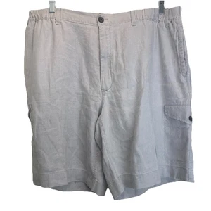 Caribbean 100% Linen Men's Cargo Shorts Sz 44 Gray Elastic Waist Drawstring - Picture 1 of 9