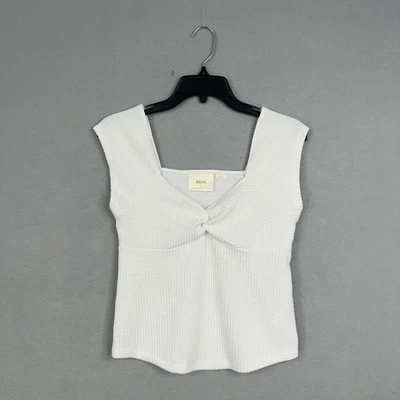 Maeve by Anthropologie Shirt Womens Small White Waffle Knit Twist Front Top Cute - Image 1 of 4