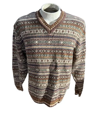 American Eagle Men’s Sweater Large Brown Multicolor Fair Isle Knit Vintage Y2K - Image 1 of 4