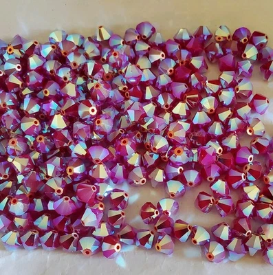 Vintage Swarovski 5301 6mm bicone beads, Dark Red Coral AB2X (12pcs) Rare  - Image 1 of 3