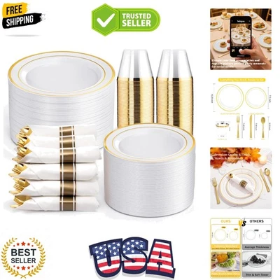 Juego de platos y cubiertos desechables de oro de 350 piezas - Platos de cena de 10,25", 7,5... Foto 1 de 4