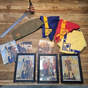 RARE Antique Cub Boy Scouts Of America Hats Scarves Framed Pictures ☆USA - Picture 1 of 5