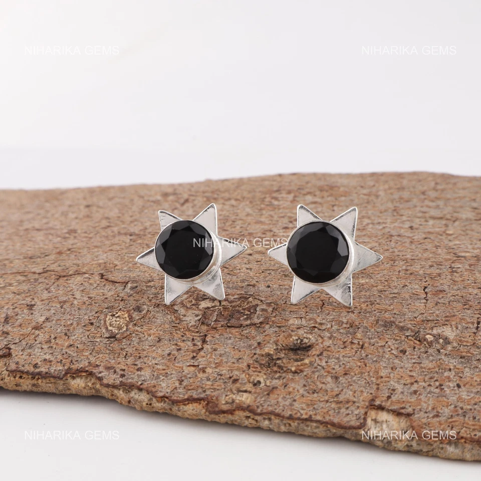 Argento Sterling Rotondo Onice Nera Gemma Matrimonio Pendente Gancio Compleanno - Immagine 1 di 4