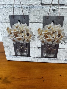 Set Of 2 Rustic Hanging Mason Jar Sconce with  Led Fairy lights - Picture 1 of 7