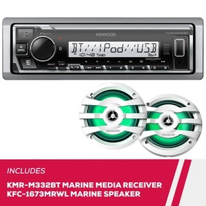 Kenwood KMR-M332BT Marine Digital Media Receiver and KFC-1673MRWL 6.5" Speakers - Picture 1 of 5