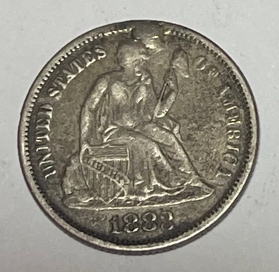 Ficha de amor de diez centavos sentados 1883 enchufada 12:15 C S L XF detalles Foto 1 de 2