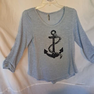 Wallflower Blue Anchor Waffle Knit Long Sleeve Top Size M - Picture 1 of 7
