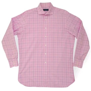 Camisa de vestir Hilditch & Key para hombre 16,5 XXL rosa claro a cuadros Glen hecha en Inglaterra - Imagen 1 de 13