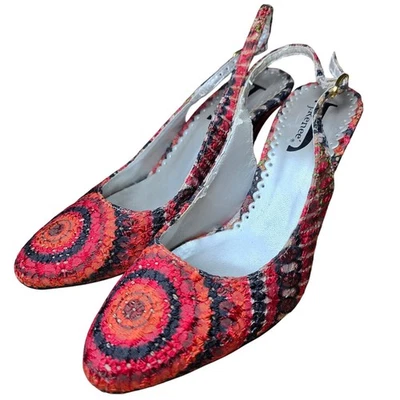 J. Renee 4" Tacones Texturizados Textil Rojo Naranja Negro Mujer Talla 6.5 M Punta Redonda Foto 1 de 4