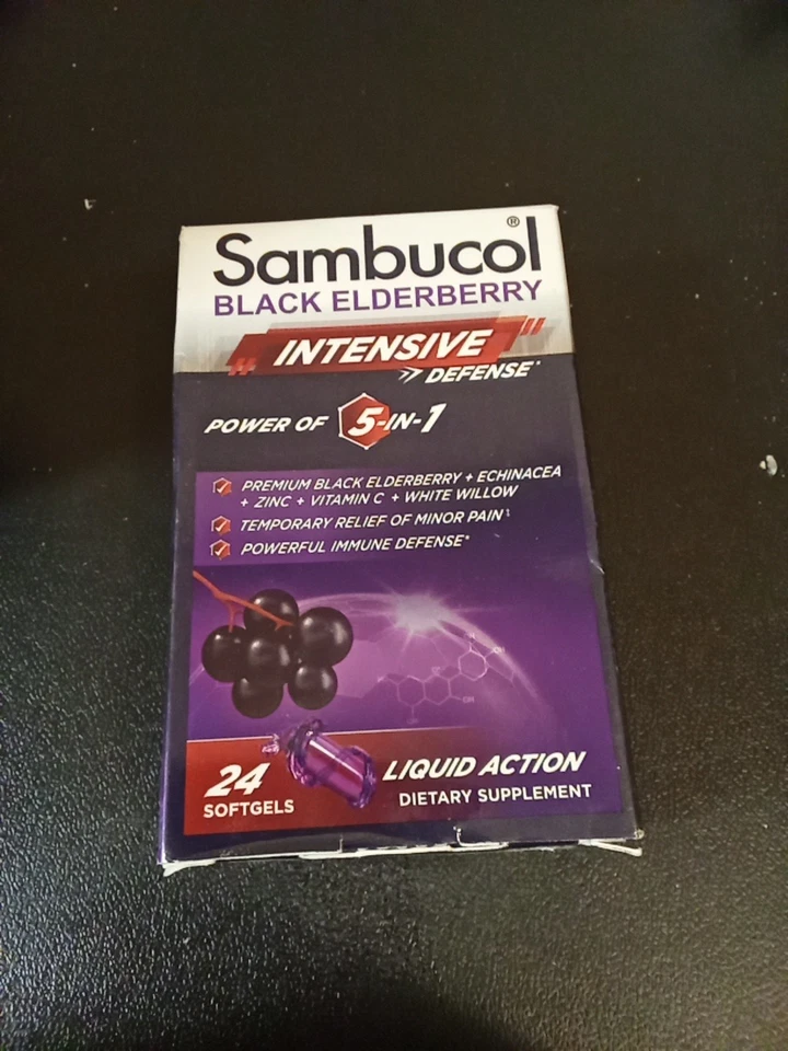 Sambucol Black Elderberry Intense Defense 24 cápsulas blandas apoyo inmunológico caducidad 7/26 nuevo Foto 1 de 1
