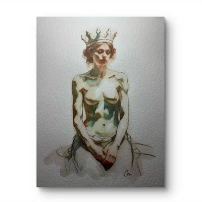 Original Acuarela Clásica 8x10 Pintura Reina Desnuda Figura Femenina Foto 1 de 3