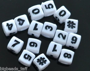 100pcs cube white number &heart, # acrylic beads  6mm mixed in random - Picture 1 of 1