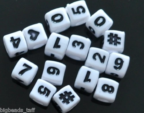 100 unidades cubitos blanco número & corazón, # cuentas 7mm - Imagen 1 de 1