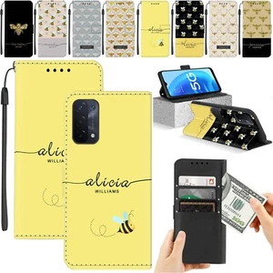 Bee Pattern Case Personalised Leather Cover For Oppo A54 A94 Find X5 X3 Reno 8 7 - Picture 1 of 100