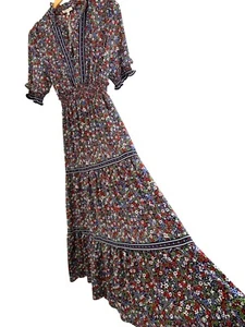Max Studio Womens Floral Smock Granny Maxi Dress Size M Ditsy 8048 NWT Tiered - Picture 1 of 10