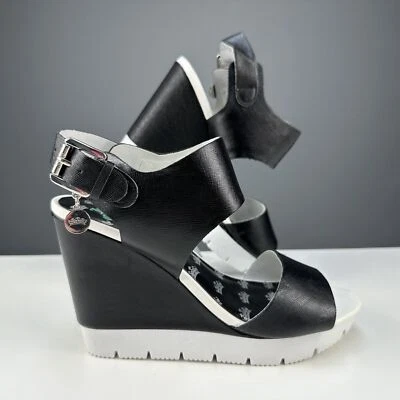 2015 JUICY COUTURE Irish Black Platform Wedges Heels Sandals Shoes Womens 8 - Image 1 of 4