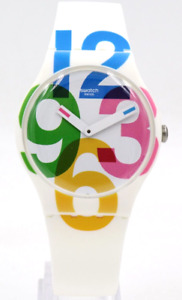 New Swiss Swatch Originals CLOKWISE White Silicone Big Numbers Watch SUOW117