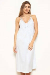 Ladies Light Blue Cotton Victorian Style Strappy Nightdress - SIZE S 10/12 - Picture 1 of 6